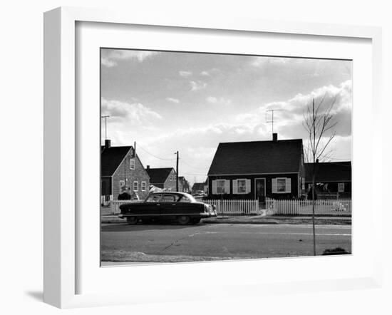 Levittown House and Nash Auto Belonging to Aircraft Worker Peggy Brown, Husband Ralph and Family-Walker Evans-Framed Photographic Print