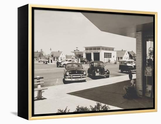 Levittown, N.Y. Corner Store across the Street from a Gas Station-null-Framed Stretched Canvas