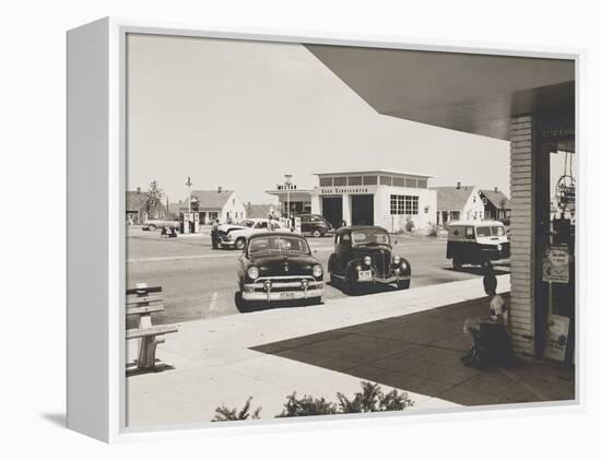 Levittown, N.Y. Corner Store across the Street from a Gas Station-null-Framed Stretched Canvas