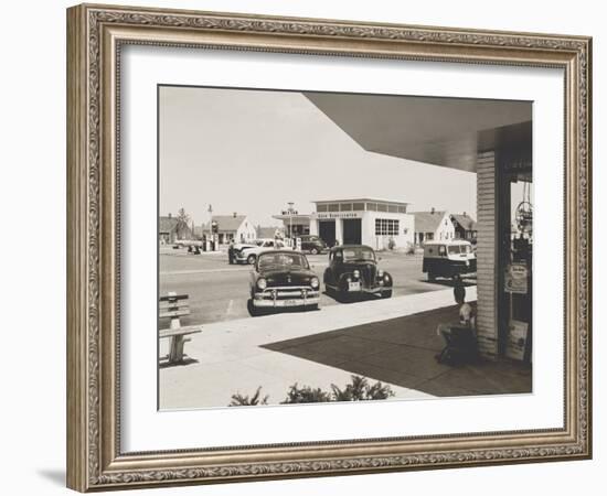 Levittown, N.Y. Corner Store across the Street from a Gas Station-null-Framed Photo