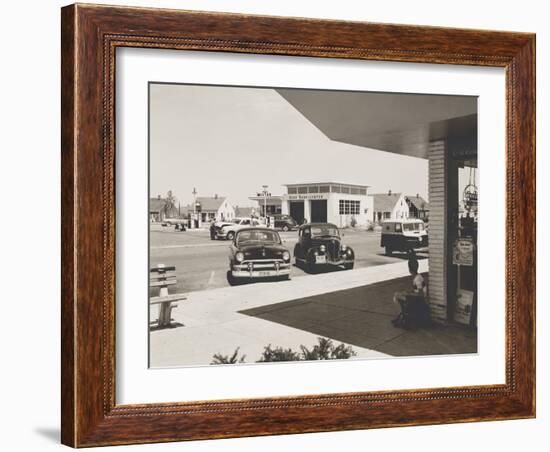 Levittown, N.Y. Corner Store across the Street from a Gas Station-null-Framed Photo