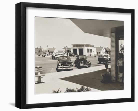 Levittown, N.Y. Corner Store across the Street from a Gas Station-null-Framed Photo