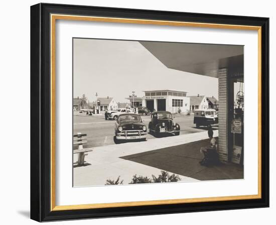 Levittown, N.Y. Corner Store across the Street from a Gas Station-null-Framed Photo