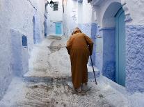 Old Man Walking in a Typical Street in Chefchaouen, Rif Mountains Region, Morocco-Levy Yadid-Photographic Print