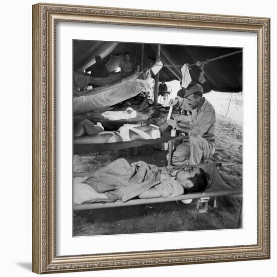 Lew Ayres Treating Wounded Japanese Prisoner in Leyte Cathederal Turned into Hospital, 1944-W^ Eugene Smith-Framed Photographic Print