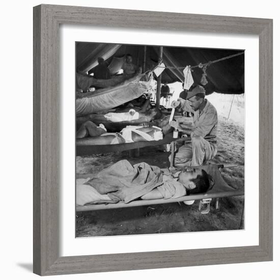 Lew Ayres Treating Wounded Japanese Prisoner in Leyte Cathederal Turned into Hospital, 1944-W^ Eugene Smith-Framed Photographic Print