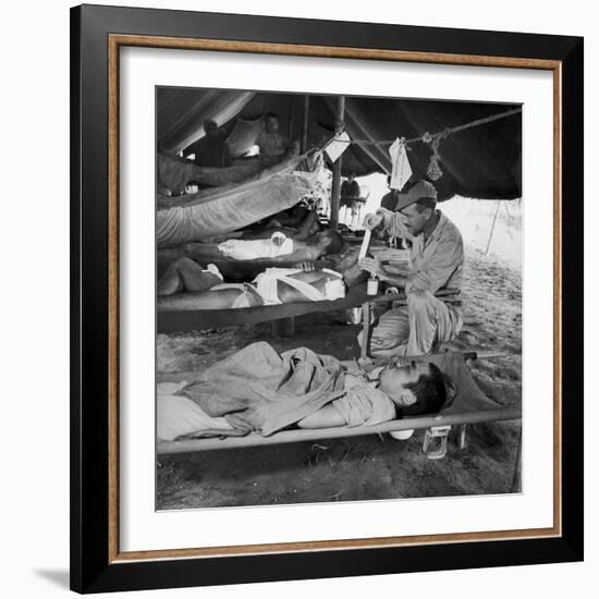 Lew Ayres Treating Wounded Japanese Prisoner in Leyte Cathederal Turned into Hospital, 1944-W^ Eugene Smith-Framed Photographic Print