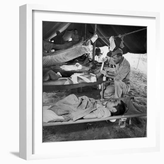 Lew Ayres Treating Wounded Japanese Prisoner in Leyte Cathederal Turned into Hospital, 1944-W^ Eugene Smith-Framed Photographic Print