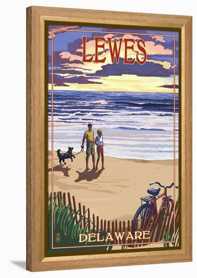 Lewes, Delaware - Beach and Sunset-Lantern Press-Framed Stretched Canvas