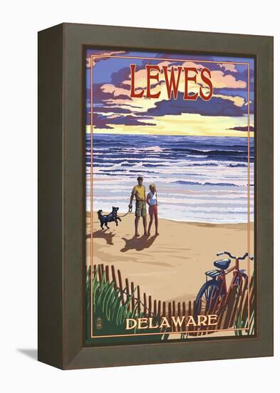 Lewes, Delaware - Beach and Sunset-Lantern Press-Framed Stretched Canvas