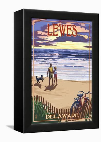 Lewes, Delaware - Beach and Sunset-Lantern Press-Framed Stretched Canvas