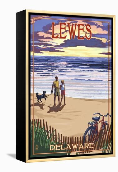 Lewes, Delaware - Beach and Sunset-Lantern Press-Framed Stretched Canvas