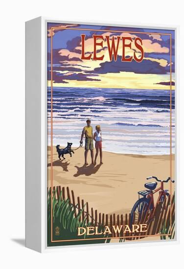 Lewes, Delaware - Beach and Sunset-Lantern Press-Framed Stretched Canvas