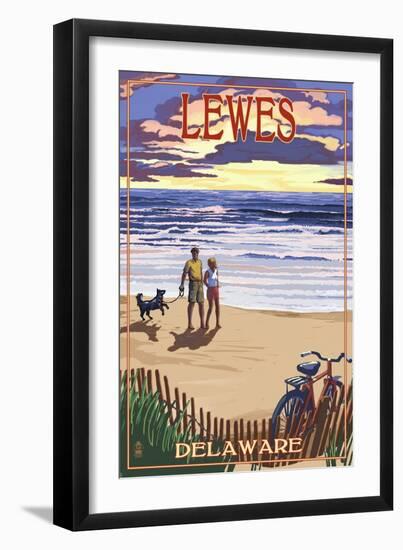 Lewes, Delaware - Beach and Sunset-Lantern Press-Framed Premium Giclee Print