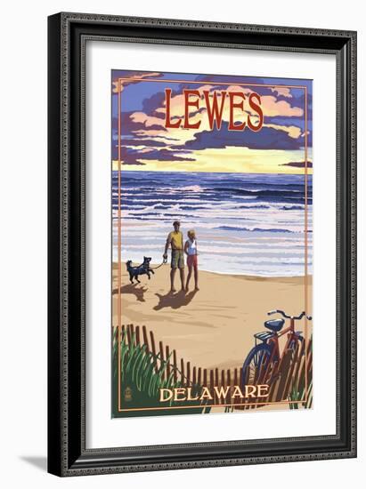 Lewes, Delaware - Beach and Sunset-Lantern Press-Framed Premium Giclee Print