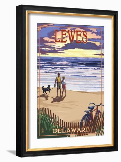 Lewes, Delaware - Beach and Sunset-Lantern Press-Framed Premium Giclee Print