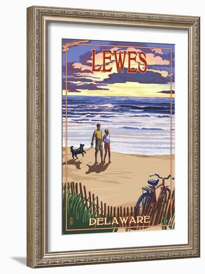 Lewes, Delaware - Beach and Sunset-Lantern Press-Framed Art Print