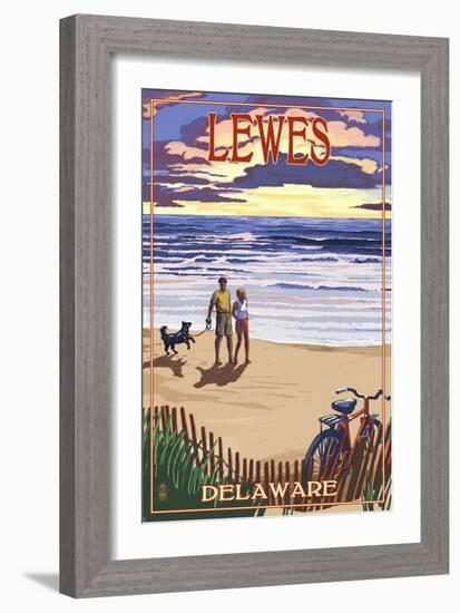 Lewes, Delaware - Beach and Sunset-Lantern Press-Framed Art Print