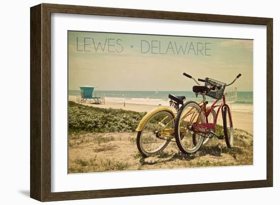 Lewes, Delaware - Bicycles and Beach Scene-Lantern Press-Framed Art Print