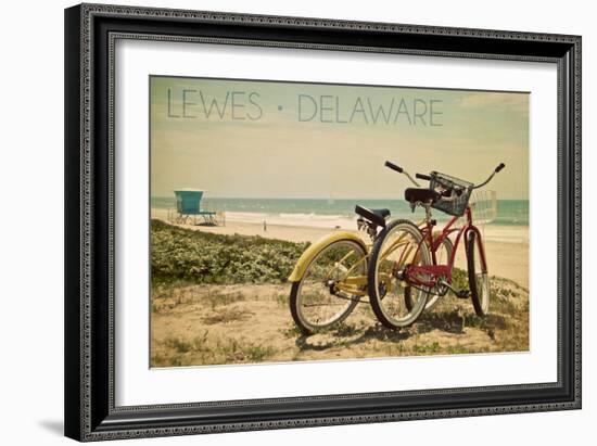 Lewes, Delaware - Bicycles and Beach Scene-Lantern Press-Framed Art Print