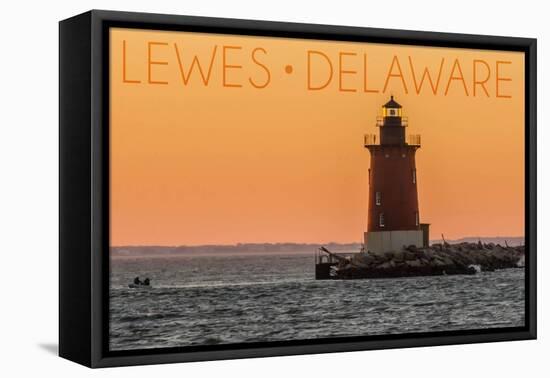 Lewes, Delaware - Cape Henlopen Lighthouse Sunset-Lantern Press-Framed Stretched Canvas