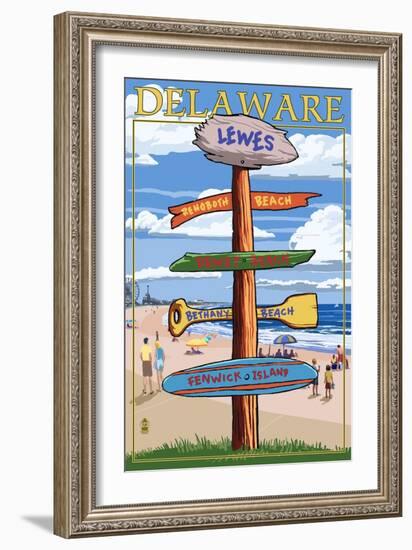 Lewes, Delaware - Destination Signpost-Lantern Press-Framed Art Print