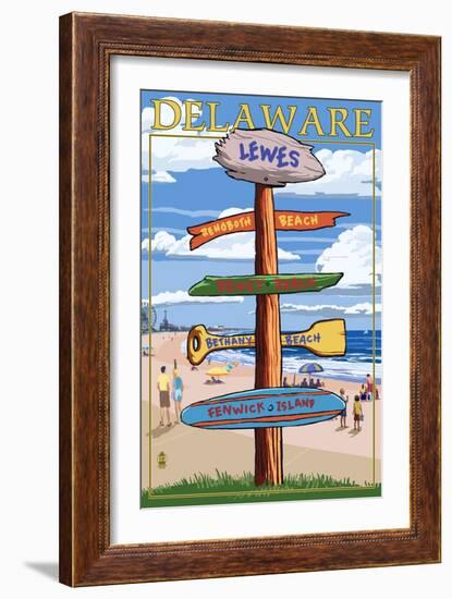 Lewes, Delaware - Destination Signpost-Lantern Press-Framed Art Print