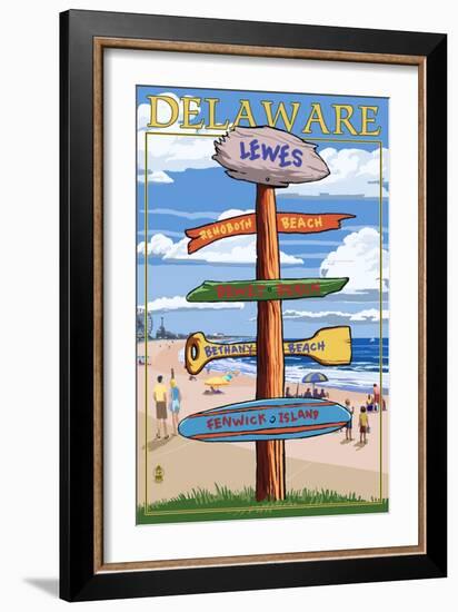 Lewes, Delaware - Destination Signpost-Lantern Press-Framed Art Print