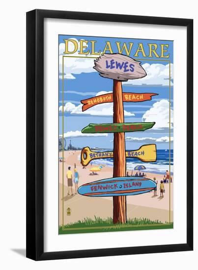 Lewes, Delaware - Destination Signpost-Lantern Press-Framed Art Print