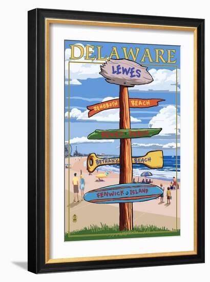 Lewes, Delaware - Destination Signpost-Lantern Press-Framed Art Print
