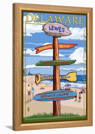 Lewes, Delaware - Destination Signpost-Lantern Press-Framed Stretched Canvas
