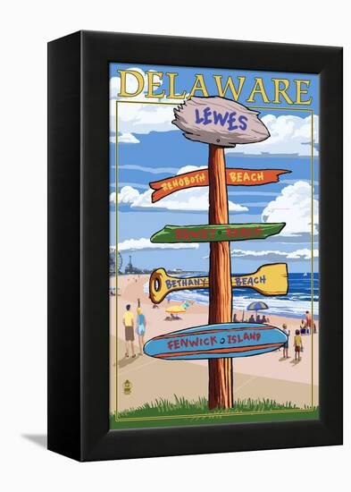 Lewes, Delaware - Destination Signpost-Lantern Press-Framed Stretched Canvas