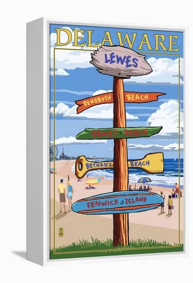 Lewes, Delaware - Destination Signpost-Lantern Press-Framed Stretched Canvas