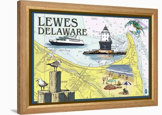 Lewes, Delaware - Nautical Chart-Lantern Press-Framed Stretched Canvas