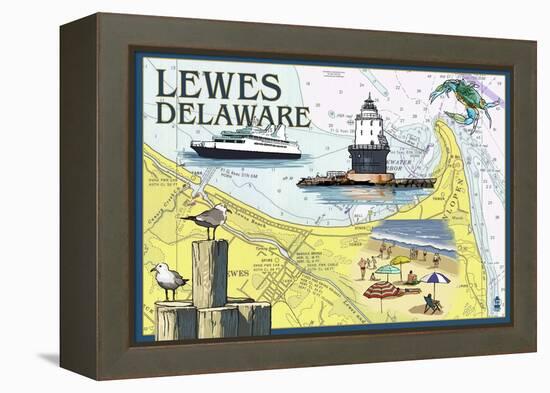 Lewes, Delaware - Nautical Chart-Lantern Press-Framed Stretched Canvas