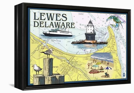 Lewes, Delaware - Nautical Chart-Lantern Press-Framed Stretched Canvas