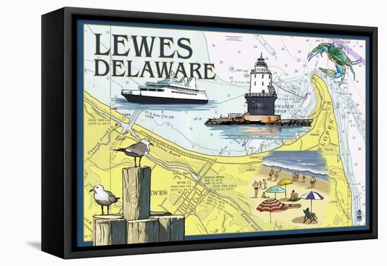 Lewes, Delaware - Nautical Chart-Lantern Press-Framed Stretched Canvas