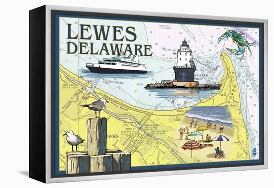 Lewes, Delaware - Nautical Chart-Lantern Press-Framed Stretched Canvas