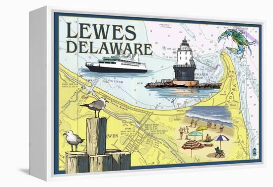 Lewes, Delaware - Nautical Chart-Lantern Press-Framed Stretched Canvas