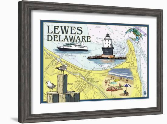 Lewes, Delaware - Nautical Chart-Lantern Press-Framed Art Print