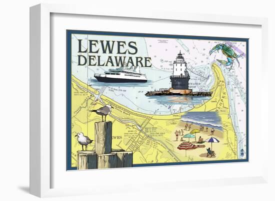 Lewes, Delaware - Nautical Chart-Lantern Press-Framed Art Print