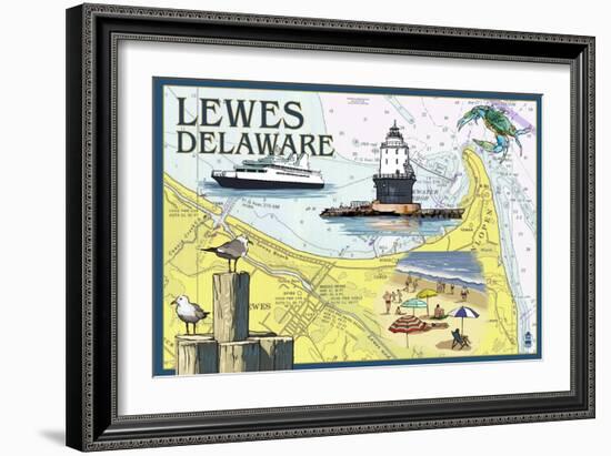 Lewes, Delaware - Nautical Chart-Lantern Press-Framed Art Print