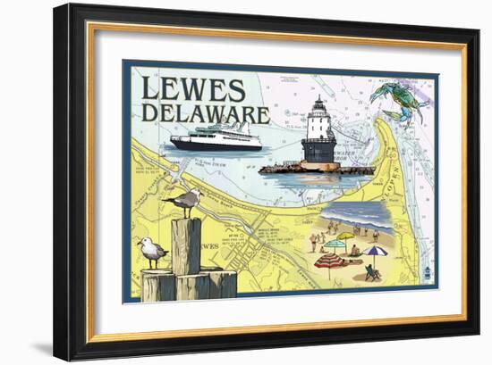 Lewes, Delaware - Nautical Chart-Lantern Press-Framed Art Print