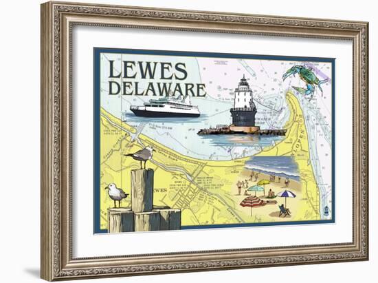 Lewes, Delaware - Nautical Chart-Lantern Press-Framed Premium Giclee Print