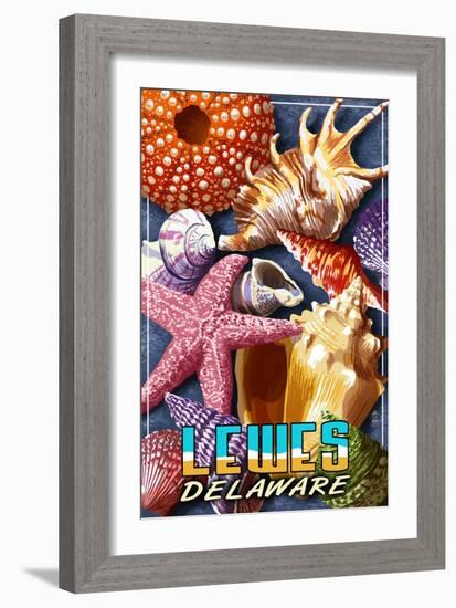 Lewes, Delaware - Shells Montage-Lantern Press-Framed Art Print