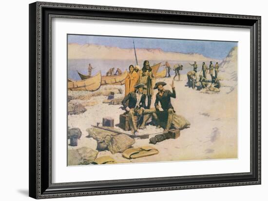 Lewis and Clark at the Mouth of the Columbia River, 1805, from 'Collier's Magazine', May 12th 1906-Frederic Sackrider Remington-Framed Giclee Print