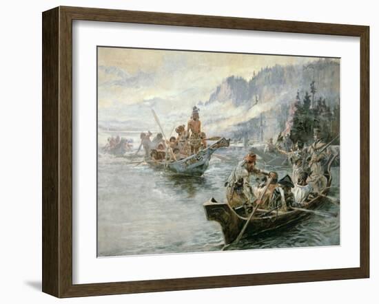 Lewis and Clark on the Lower Columbia River, 1905-Charles Marion Russell-Framed Giclee Print