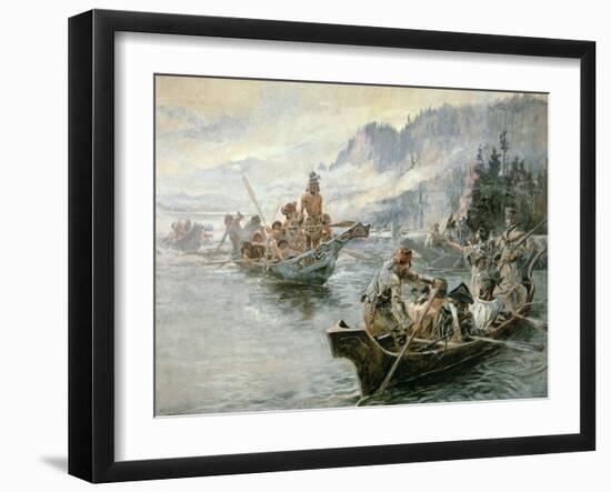 Lewis and Clark on the Lower Columbia River, 1905-Charles Marion Russell-Framed Giclee Print