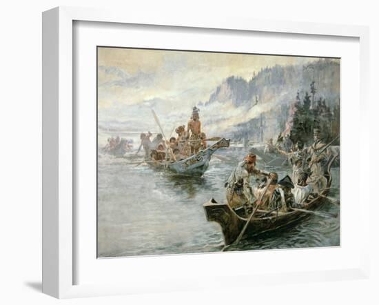 Lewis and Clark on the Lower Columbia River, 1905-Charles Marion Russell-Framed Giclee Print