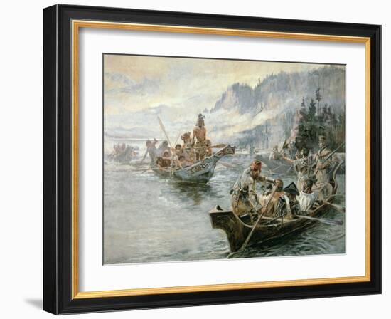 Lewis and Clark on the Lower Columbia River, 1905-Charles Marion Russell-Framed Giclee Print